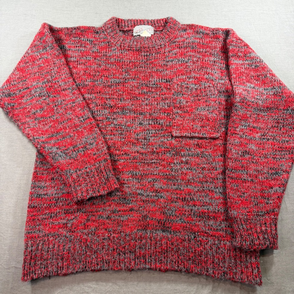 Spice‎ of Life Sweater Mens Large Red Grey Excellent Vintage Marled Knit Pocket